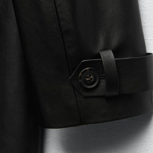 Zara black FAUX LEATHER BELTED TRENCH - Picture 3 of 5